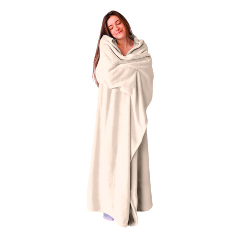 Manta Pijama Polar Manga Bolsillo Suave 185x175cm Beige