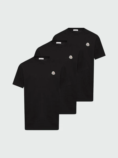 Moncler - Camiseta de Algodón con Parche de Logotipo (Paquete de tres) Negro