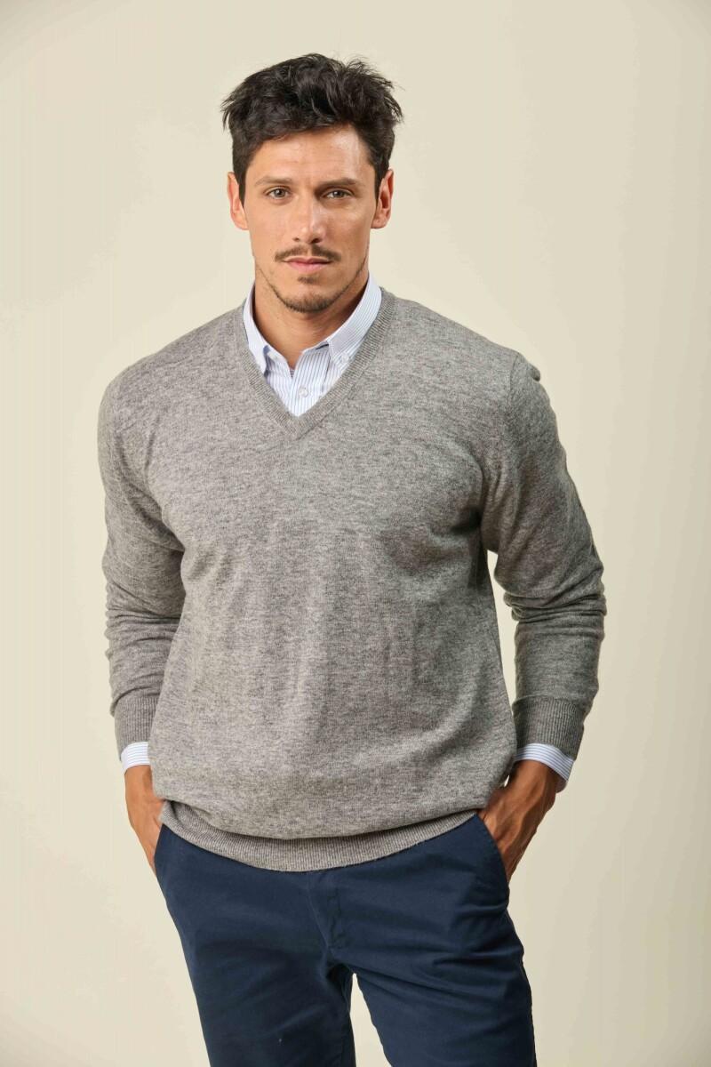 Buzo Lambswool Escote V - Gris 