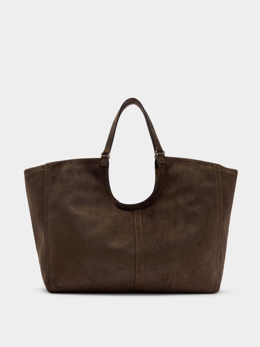 Bolso Shopper Efecto Piel Con Bolsa - marron 