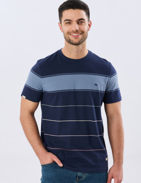 REMERA RAYADA DE ALGODÓN Azul