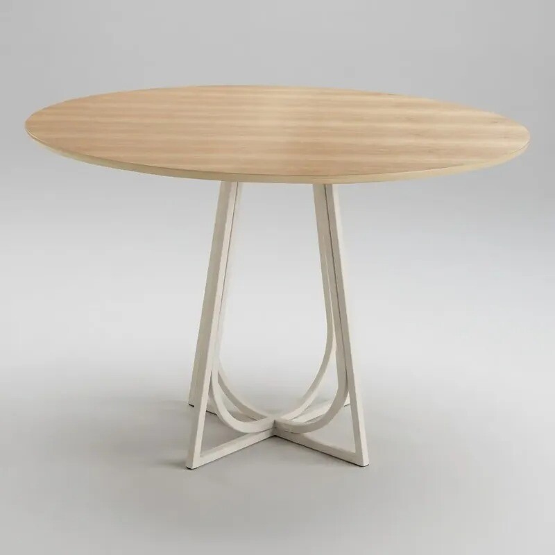 MESA COMEDOR REDONDA - TAPA MADERA CLARA CON PIE EN METAL BLANCO OPACO MESA COMEDOR REDONDA - TAPA MADERA CLARA CON PIE EN METAL BLANCO OPACO