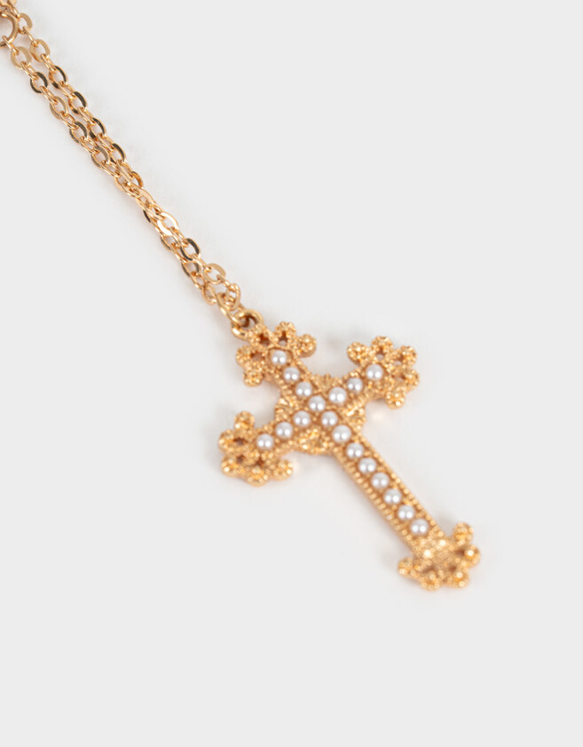 Collares Cortos Religioso Collar Corto Con Cruz - Dorado