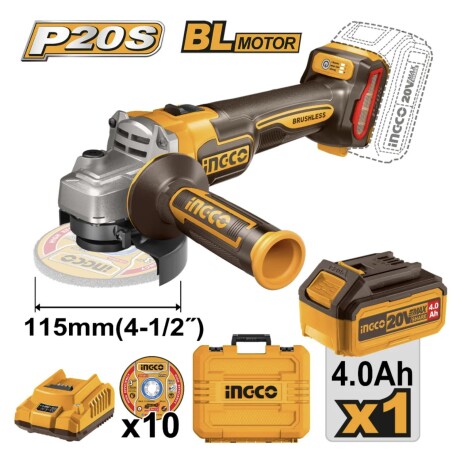 Kit INGCO Amoladora a Batería 20V BL + Valija CAGLI211541 Kit INGCO Amoladora a Batería 20V BL + Valija CAGLI211541
