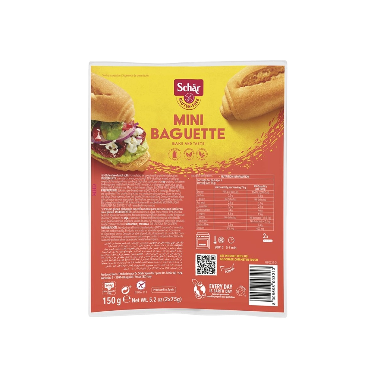 Pan Mini Baguette Sin Gluten Schar 150g 