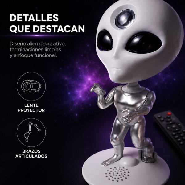 Lámpara Proyector Estrellas Alien Bluetooth Remoto 360 Blanco