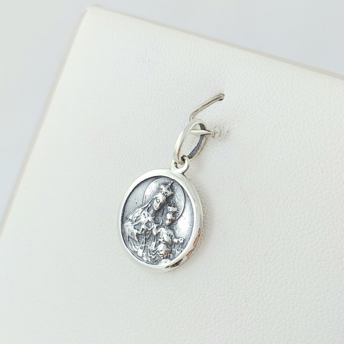 Medalla Religiosa de Plata 925 Escapulario Sagrado Corazón y Virgen del Carmen - Diámetro 1.5 cm 