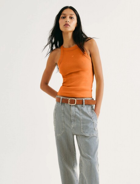 CAMISETA DE TIRANTES CON BORDADO NARANJA