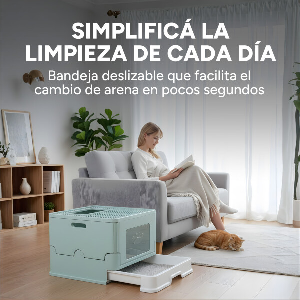 Baño Cerrado Sanitario De Gato Con Bandeja Extraíble Y Pala Color Celeste