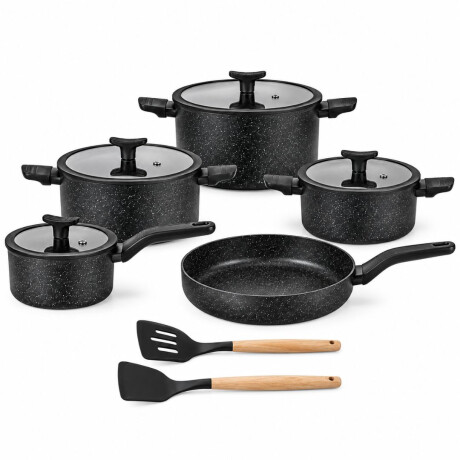 Set De Ollas Y Sartén Antiadherente Granito 11 Piezas Con Tapas De Vidrio Set De Ollas Y Sartén Antiadherente Granito 11 Piezas Con Tapas De Vidrio