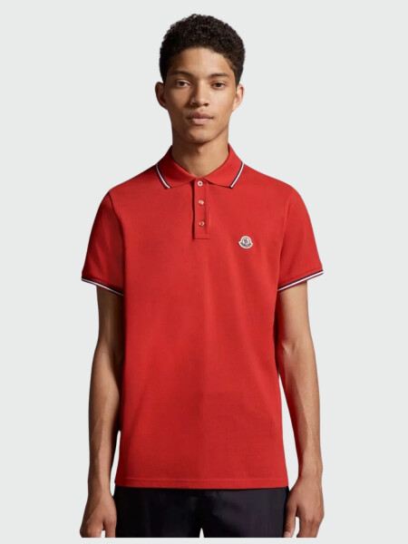 Moncler -Remera polo de algodón manga corta Rojo