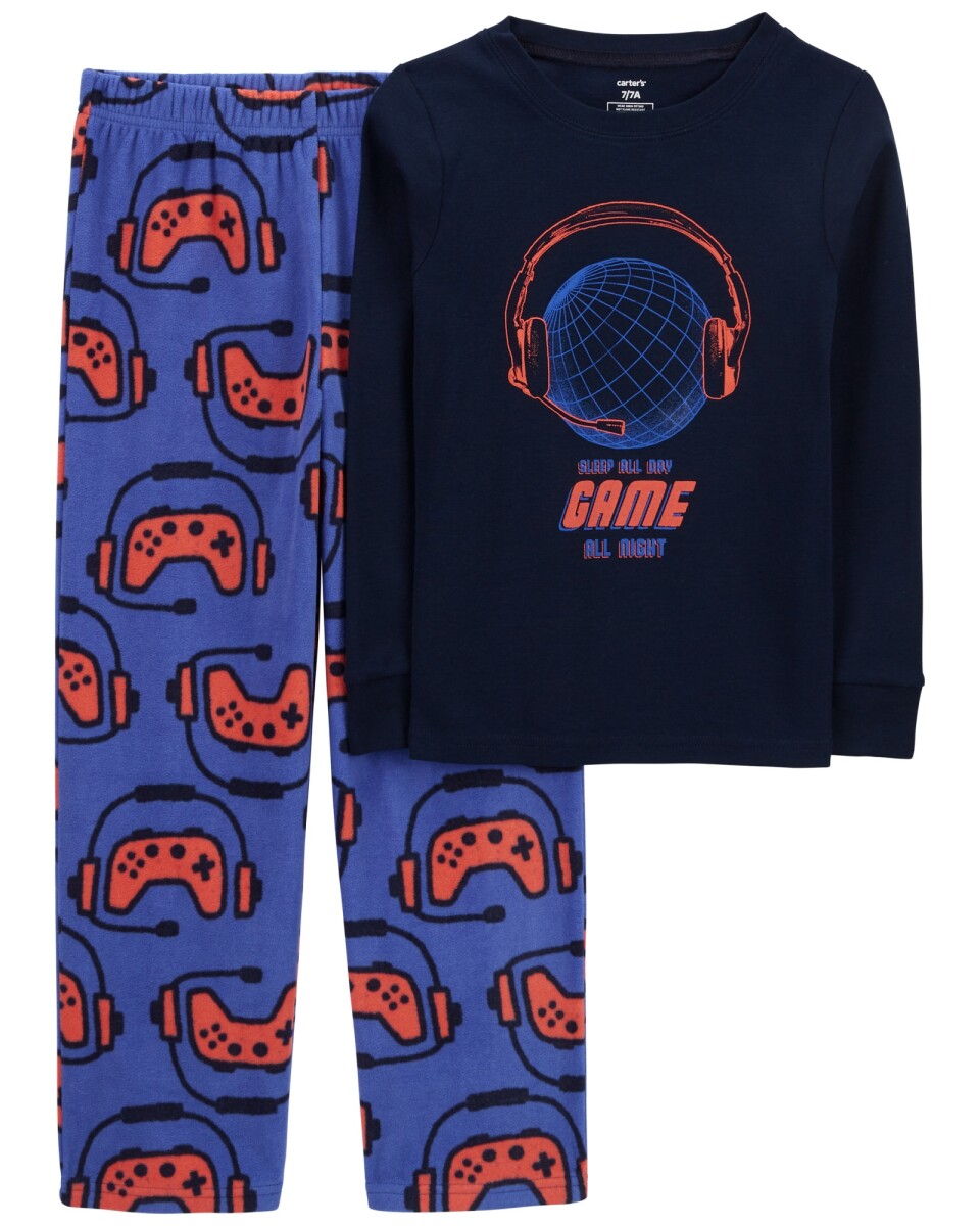Pijama dos piezas, pantalón micropolar y remera de algodón, diseño juegos 