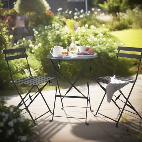 Set De Jardín Mesa Plegable + 2 Sillas Gris Oscuro