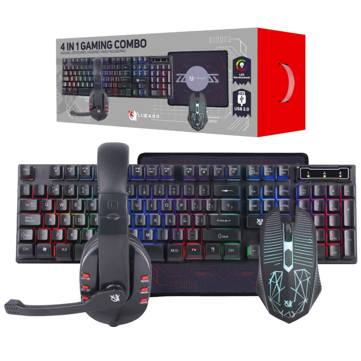 Kit Gamer X-Lizzard XZZ-CO-02 Teclado Mouse Headset Mousepad 