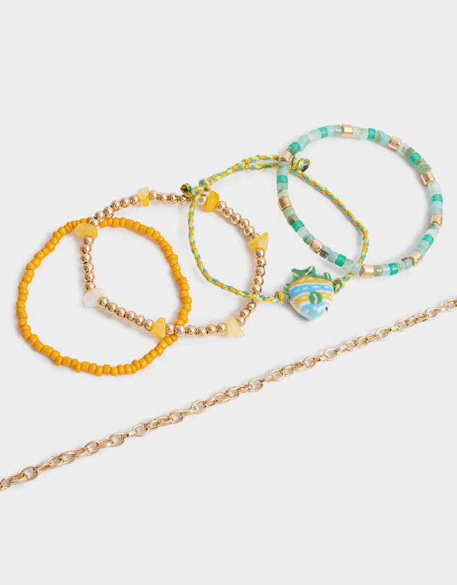 Pulseras Elásticas Sets Cerámica Pulseras Elásticas Set Con Mostacillas - Dorado