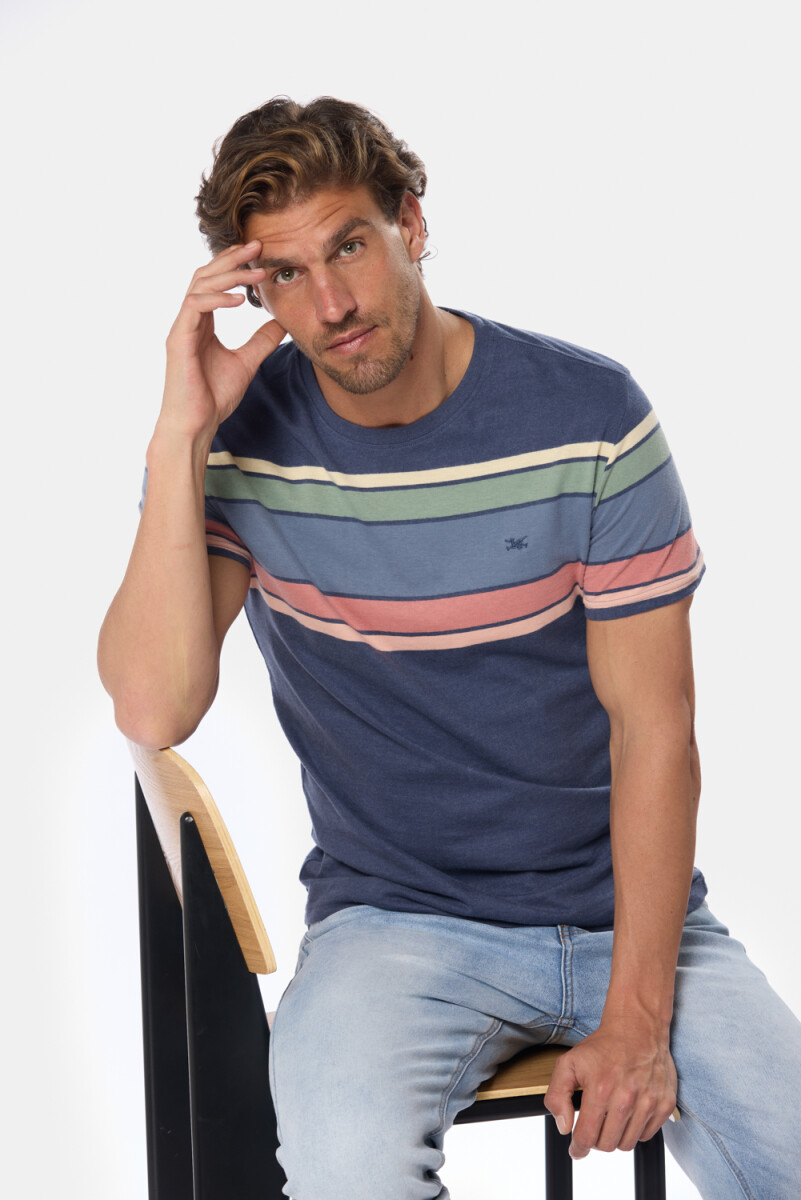 REMERA RAYADA - Azul 