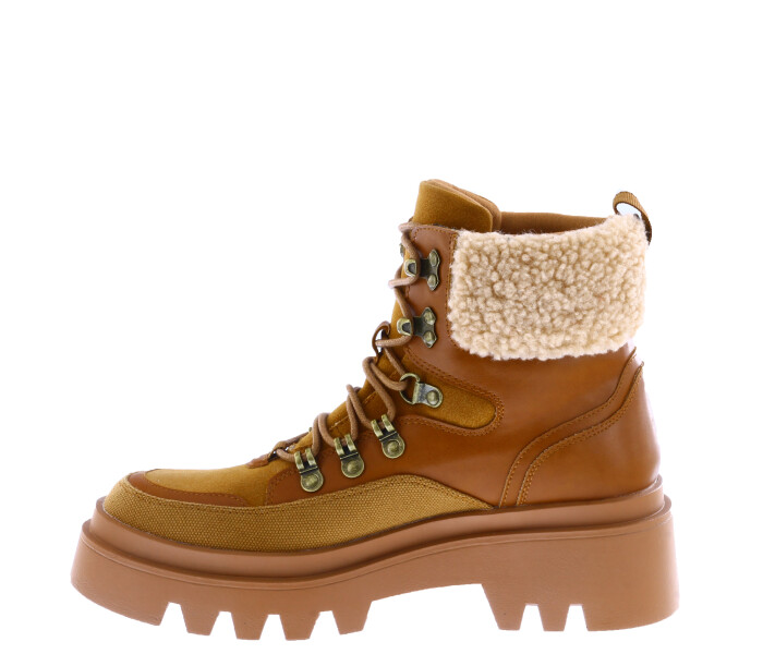 Bota borcego ALPINE con pelo en puño y materiales Tan