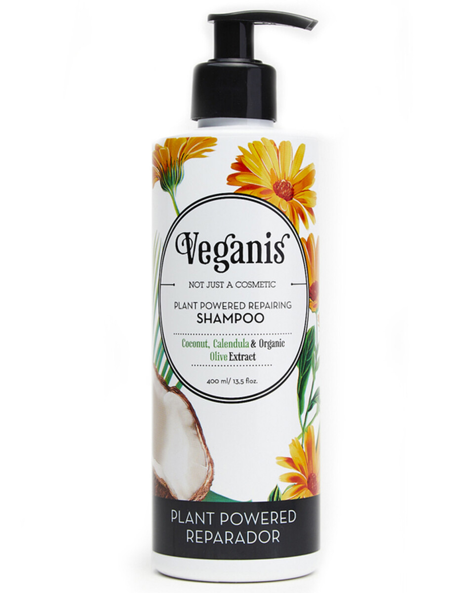 Shampoo reparador Veganis Plant Powered con coco, caléndula y oliva 400ml 