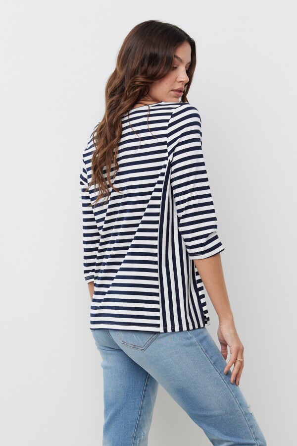 Remera Algodon Lineas AZUL/BLANCO
