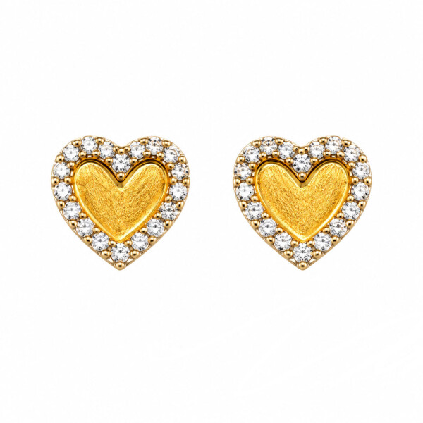 Caravanas Zira de Oro Amarillo 18k con Circonias en forma de corazón Caravanas Zira de Oro Amarillo 18k con Circonias en forma de corazón