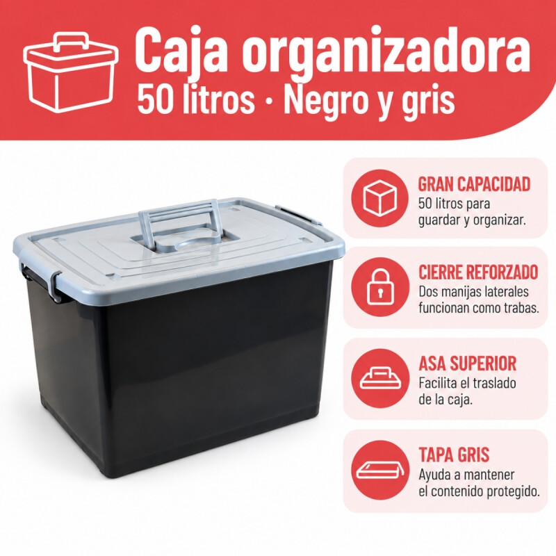 Set x2 Caja organizadora 50 lts NEGRO Y GRIS