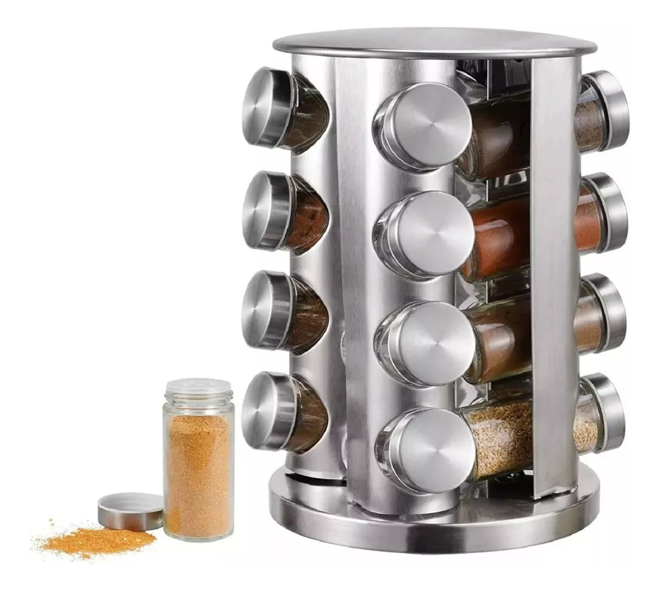 Especiero Porta Condimentos 16 Piezas Giratorio Vidrio - Gris 