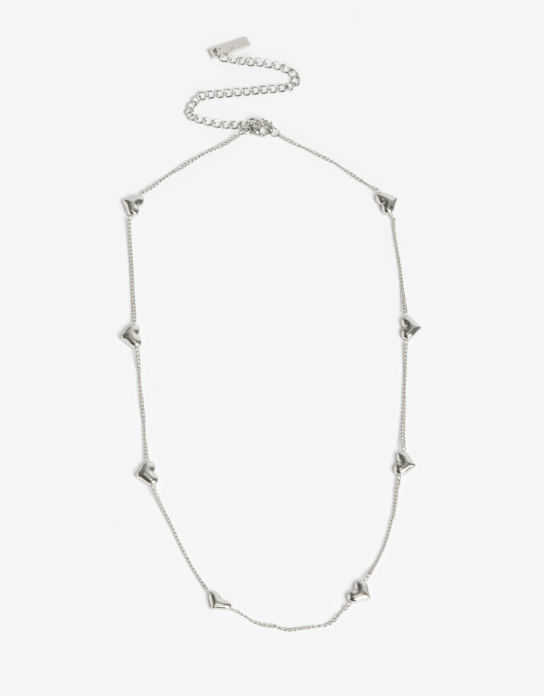 Collares Cortos Metal Collar De Acero Corazones - Plateado