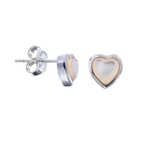 Par de caravanas de plata 925 con nácar, CORAZON. Par de caravanas de plata 925 con nácar, CORAZON.
