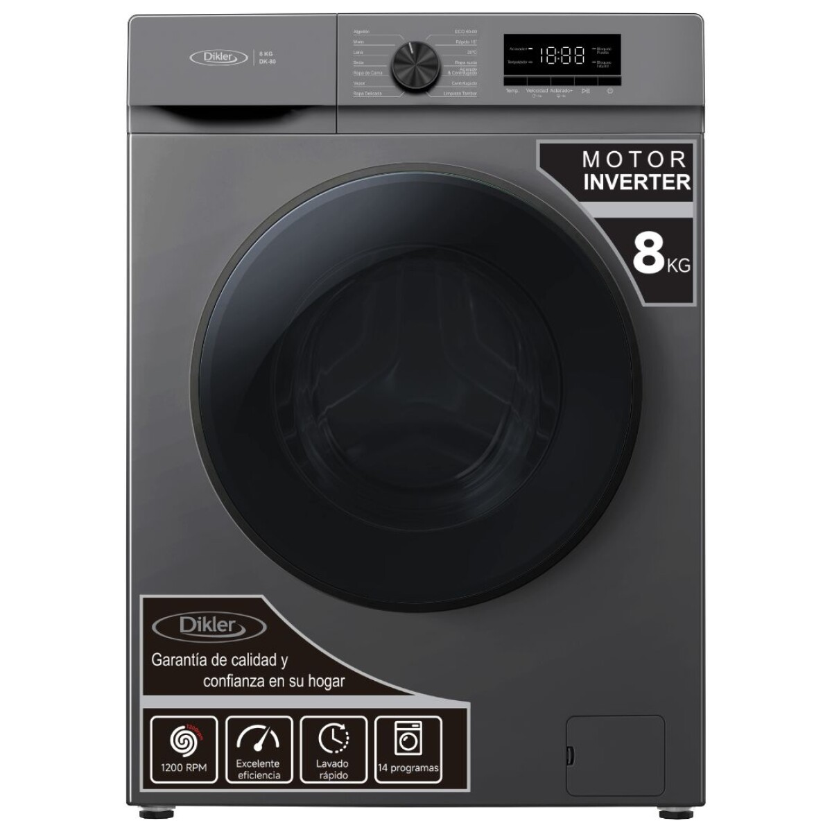 Lavarropas Dikler 8 KG DK-80 inverter dark inox. 