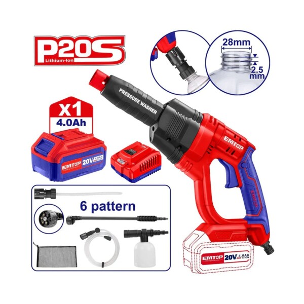 HIDROLAVADORA 20V C/BATERIA 4AH ELPW20251 EMTOP Hidrolavadora 20v C/bateria 4ah Elpw20251 Emtop