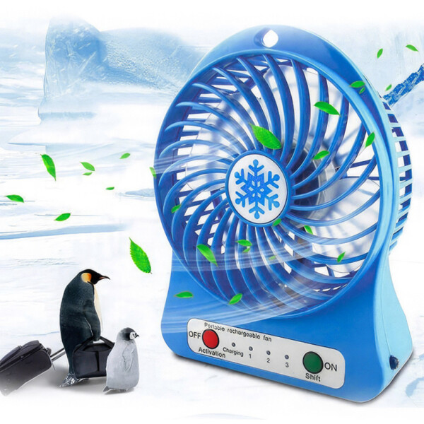 Ventilador Recargable Indicador Led 3 Velocidades Usb Color Variante Celeste