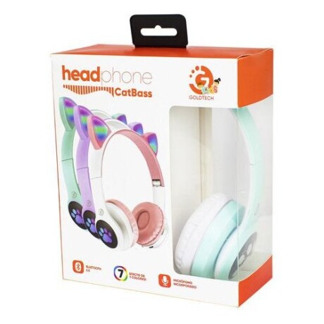 Auriculares Bluetooth infantiles diseño gato Goldtech Catbass RGB Violeta