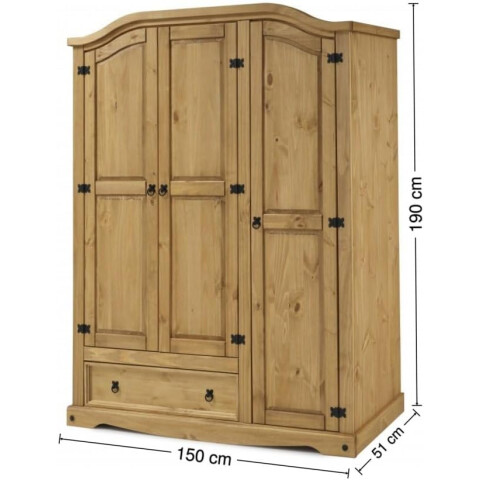 ROPERO 3 PUERTAS 1 cajon CURVO RUSTICO CERA NATURAL ROPERO 3 PUERTAS 1 cajon CURVO RUSTICO CERA NATURAL