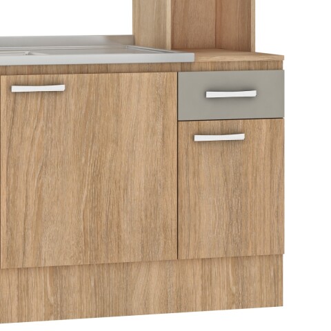 Kit de cocina compacta 6 puertas 1 cajón 150x50x190cm + Pileta TRAMONTINA Central + Monocomando Carvale / Cinza