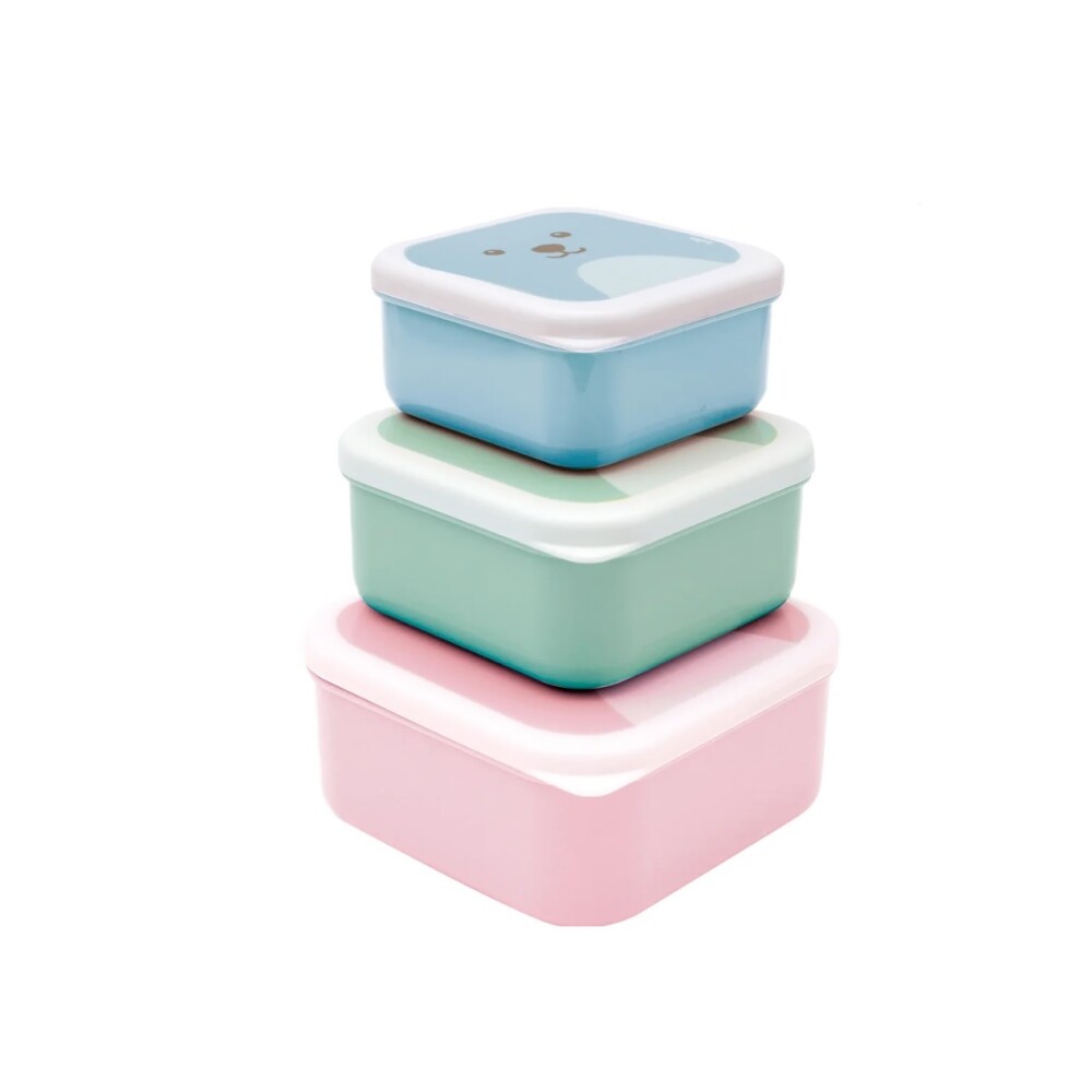 Set x3 tupper animales BUBA osito rosa