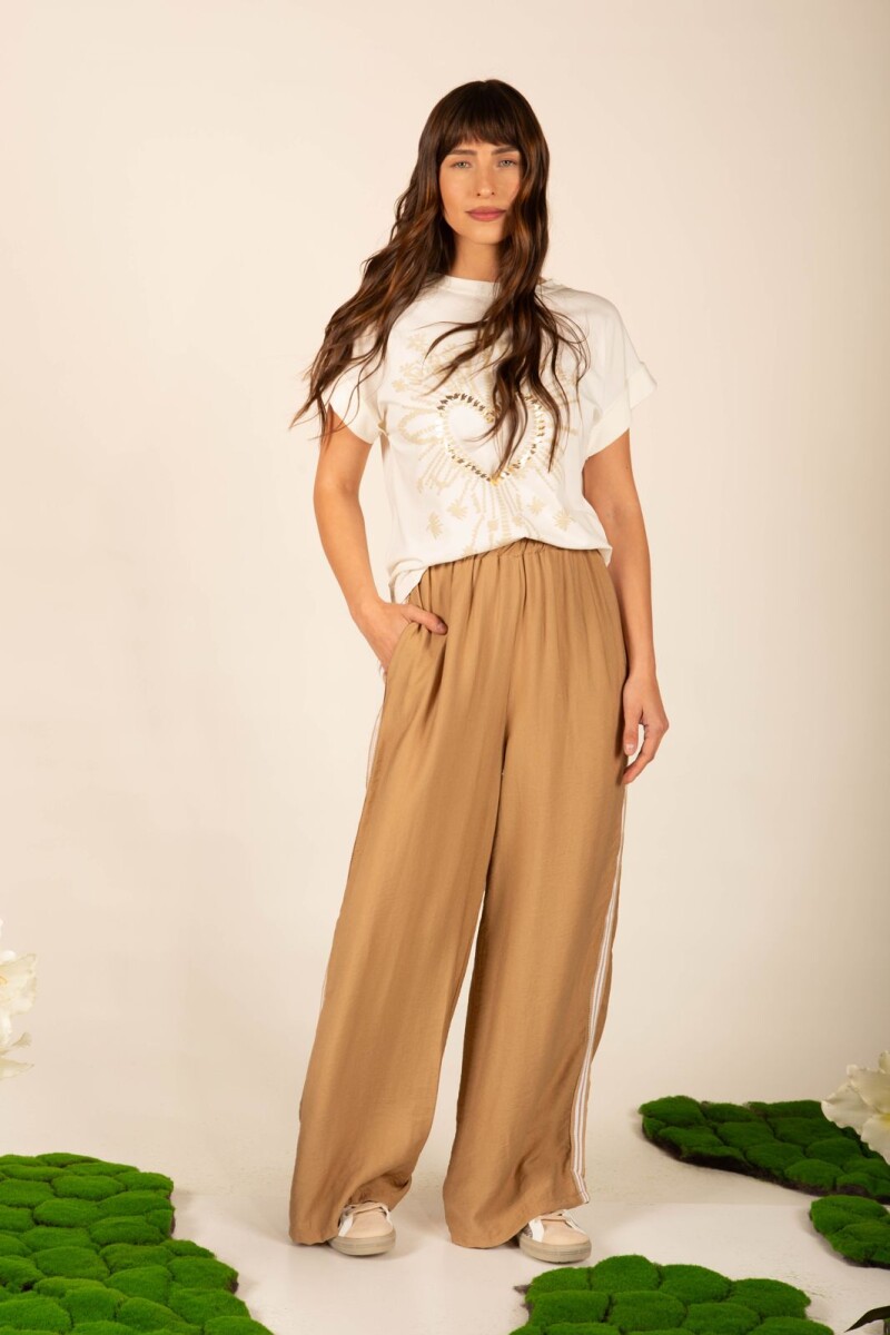 Pantalón de crep con franja Khaki