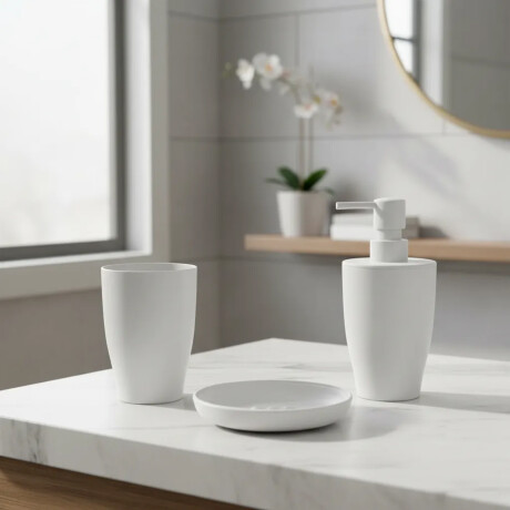 Set de Baño Pure 3 Pzas en Plástico Jaboneras Portacepillos Blanco