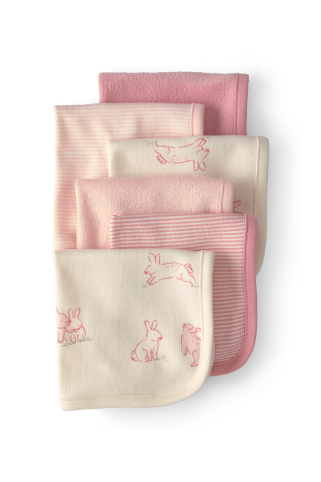 Pack seis paños de aseo, rosados, diseño conejos Sin color