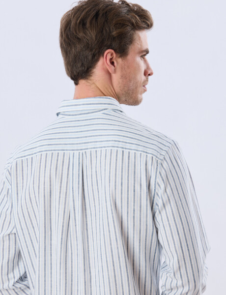 CAMISA RAYADA DE LINO Celeste