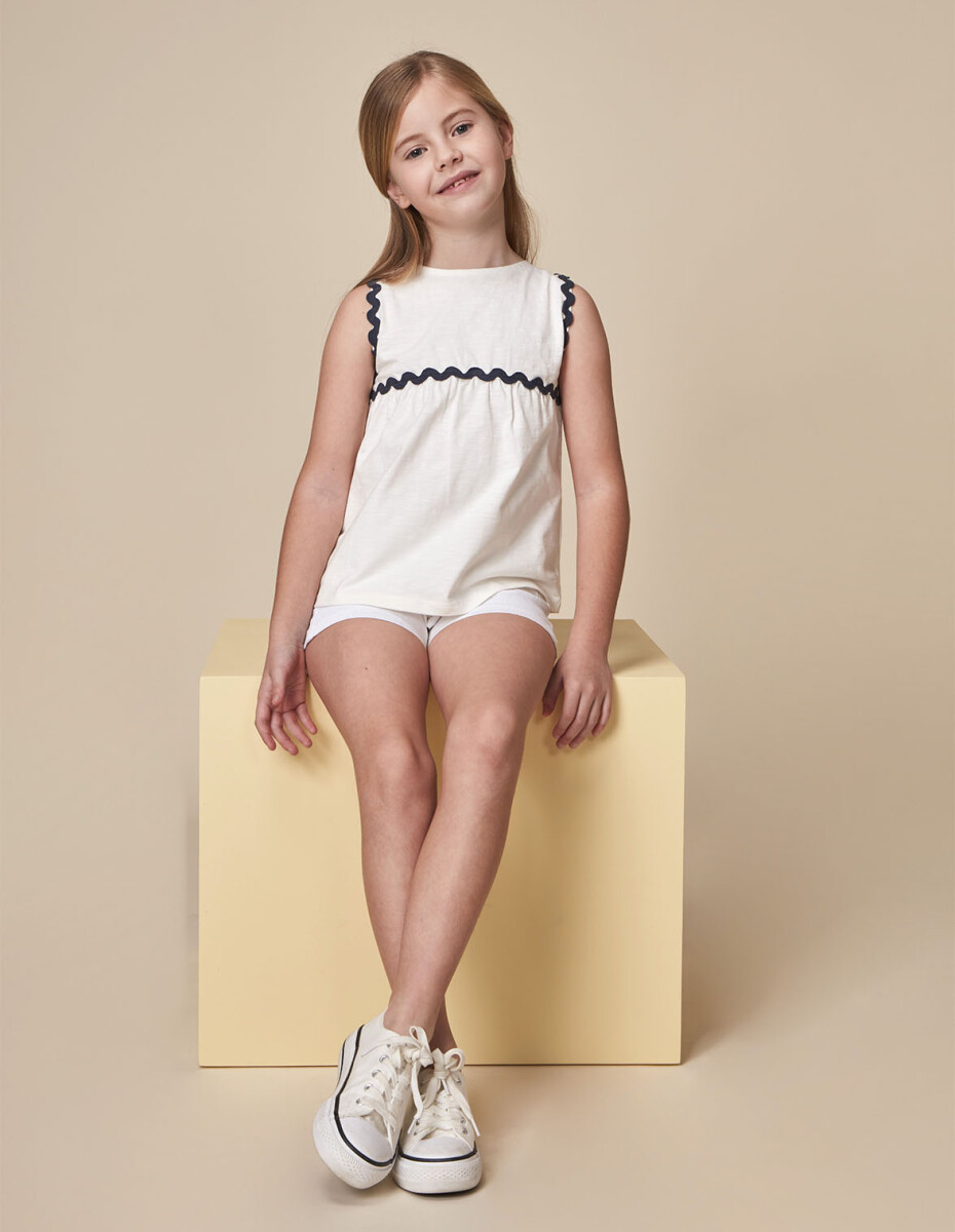 Camiseta Con Detalle De Ondas A Contraste - Blanco 