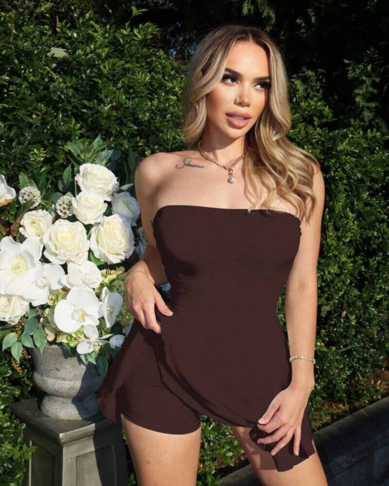 VESTIDO STRAPLESS MARRON Marron