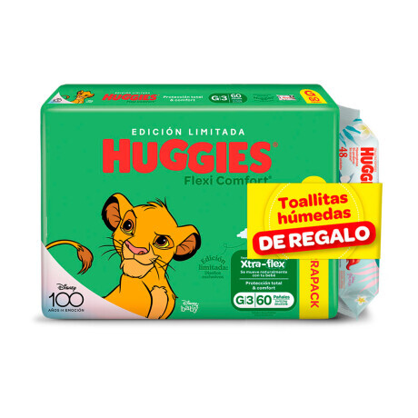 Pack Huggies Pañales Flexi Comfort G 60 Unidades + Toallitas Húmedas 48 Unidades Pack Huggies Pañales Flexi Comfort G 60 Unidades + Toallitas Húmedas 48 Unidades