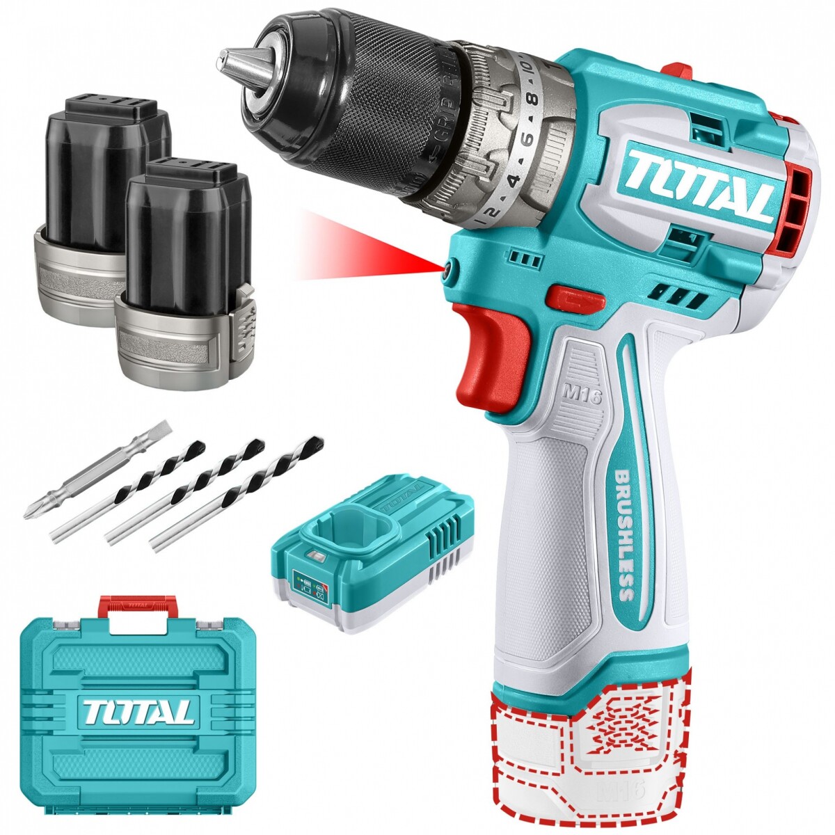 Taladro Percutor Y Atornillador Inalámbrico 16v - Doble Batería, Cargador Y Maletín - Sin Carbones 