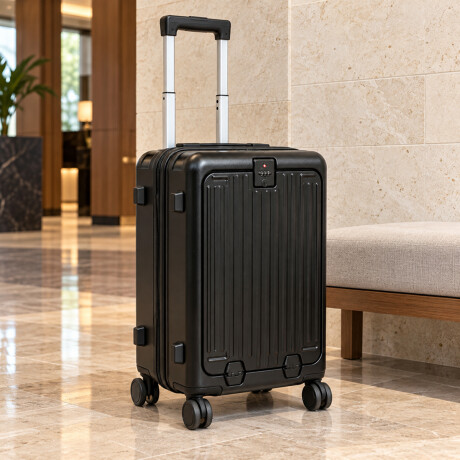Valija carry on con bolsillo delantero y porta botella Negro