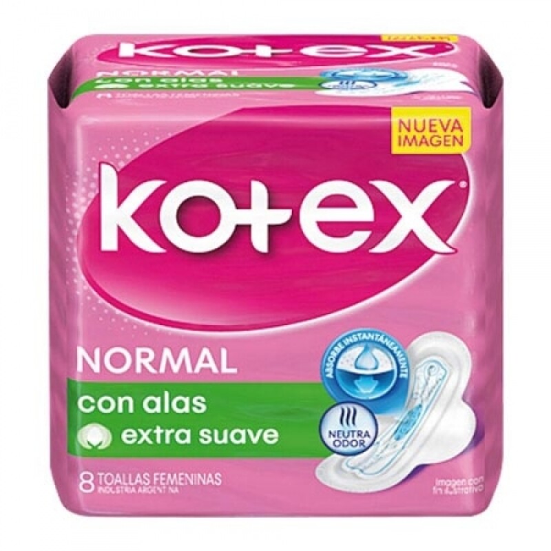 Toallitas Kotex Normal con Alas Extra Suave 8 Unidades Toallitas Kotex Normal con Alas Extra Suave 8 Unidades