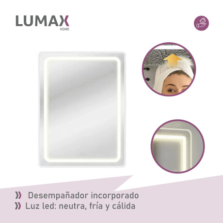 Espejo Vertical Lumax c/marco desempañador y Luz 90x70cm Blanco