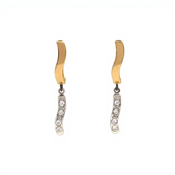 Caravanas Vintage - Oro bajo - Oro amarillo y Oro blanco - Zirconia blanca- CA8010 conpiedra
