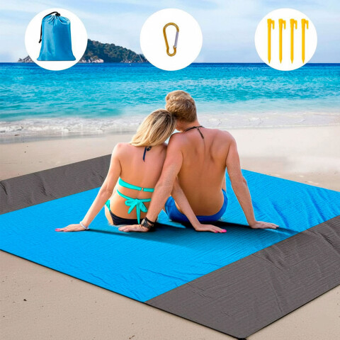 Manta Playa Picnic Camping Tela Oxford 210 X 200 Cm + Bolso Color Celeste