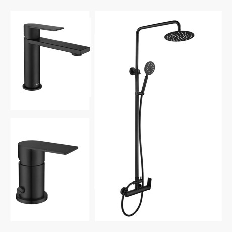JUEGO DE GRIFERIA NEGRO BARRAL DE DUCHA LAVATORIO BAJO Y BIDET NEGRO