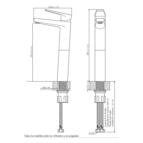 GRIFERIA DE LAVATORIO ALTO LINEA ZOE FV MONOCOMANDO CROMO CROMO